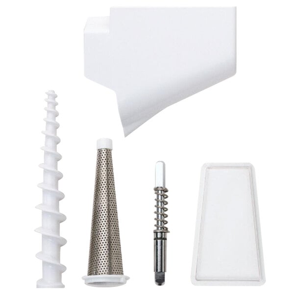 The KitchenAid fruit and vegetable strainer parts kit, including a white plastic screw with a metal screw in it.