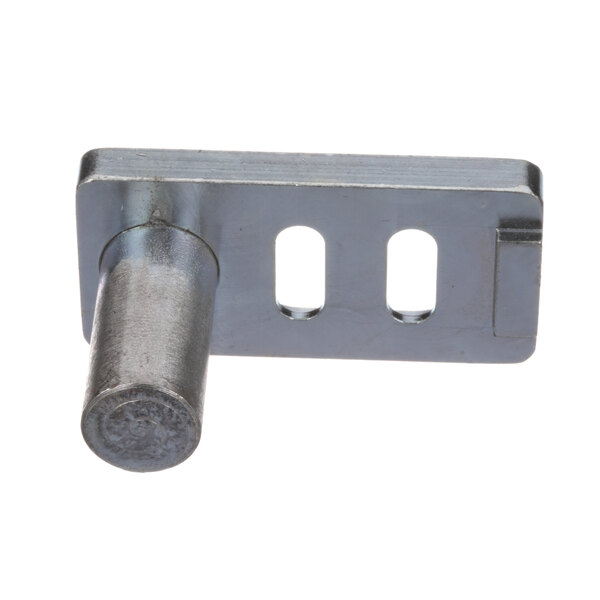 A metal hinge pin plate with a round hole in the middle.