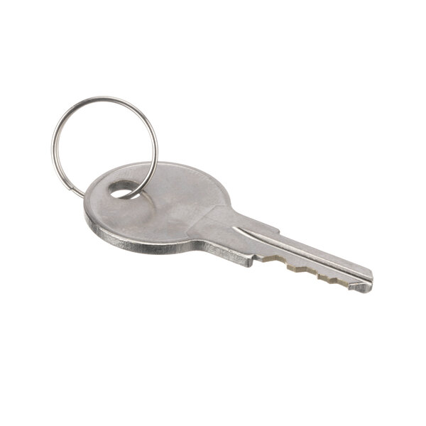 A silver Victory key with a metal ring.