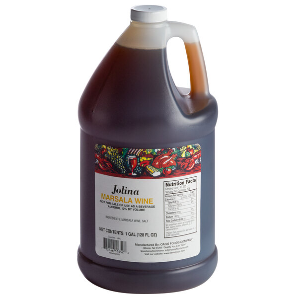 A jug of AAK Jolina Marsala Cooking Wine with a white label.