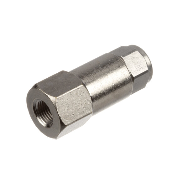 A stainless steel threaded nozzle assembly.