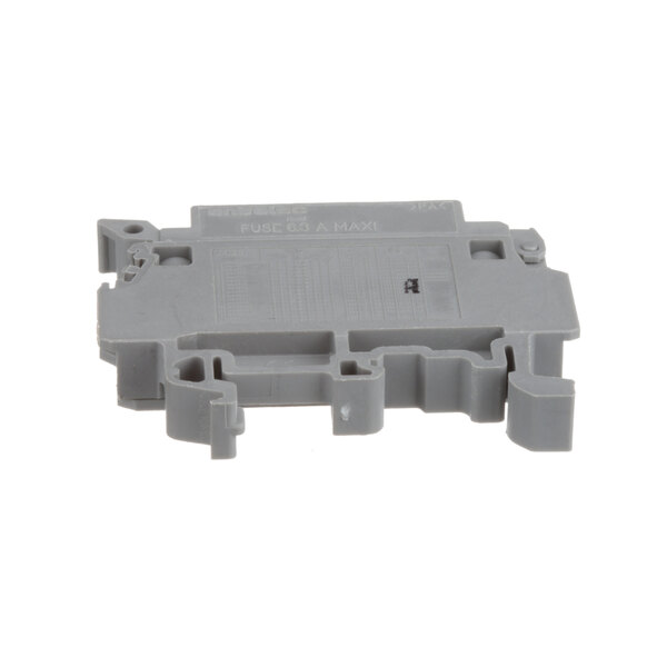 A grey plastic Insinger fuse holder block with holes.