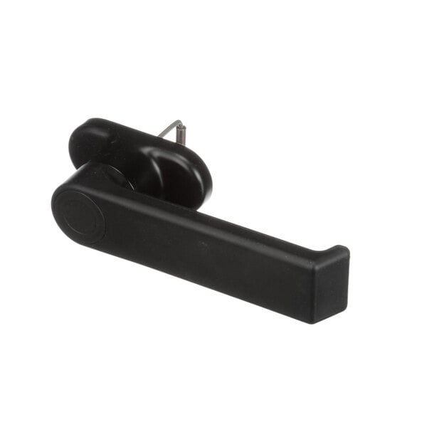 A black plastic handle with a metal latch for a NU-VU convection oven door.