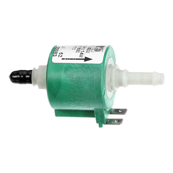 A green Convotherm dosing pump with a white label.