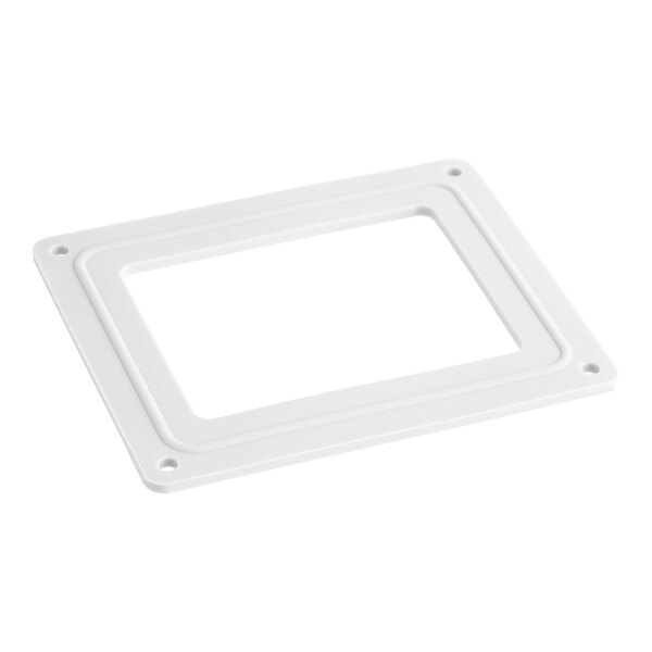 A white rectangular plastic plate with a hole in the center.