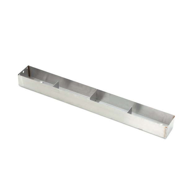 A stainless steel rectangular tray with three compartments.