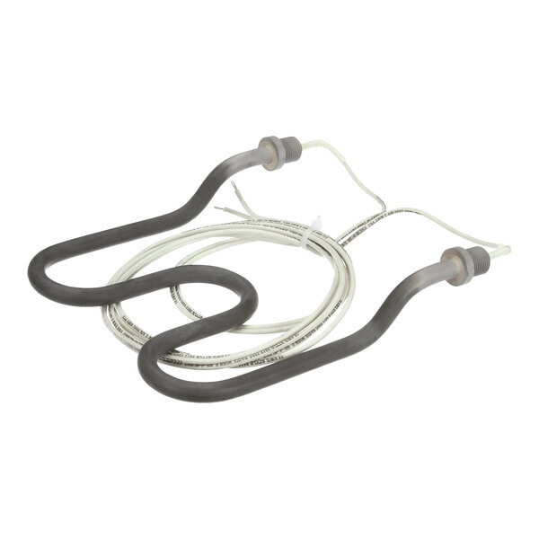 A Convotherm tubular heating element with a pair of black and white wires.