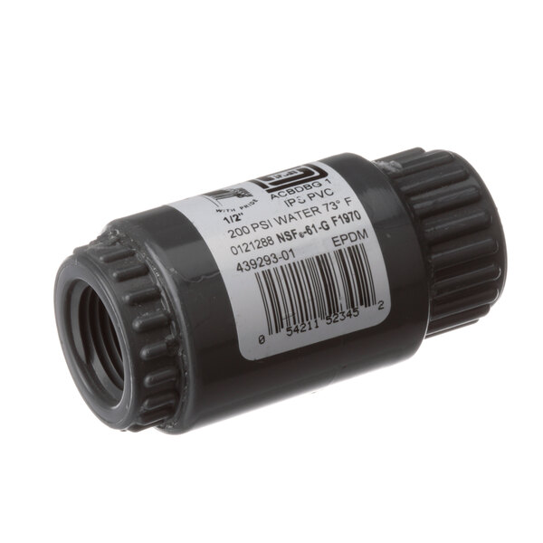 A black plastic tube with a white label reading "Hoshizaki 439293-01 Ball Valve"