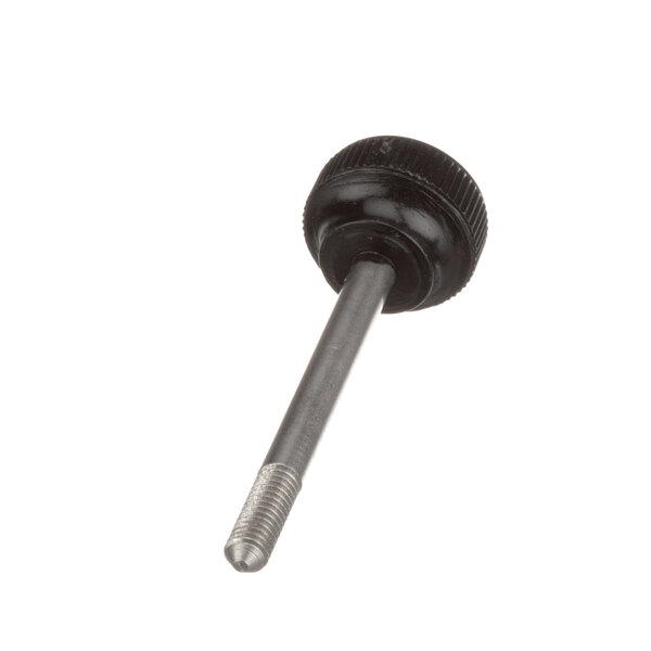 A black Globe M096 sharpener knob screwed onto a silver screw.
