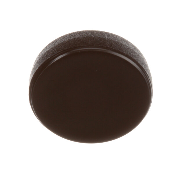 A close-up of a black round Alto-Shaam plug on a white background.