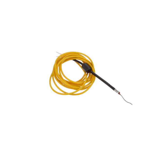 A yellow cable with a black handle.