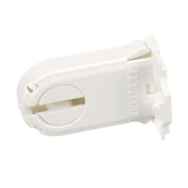 A white plastic end socket with a circular object.