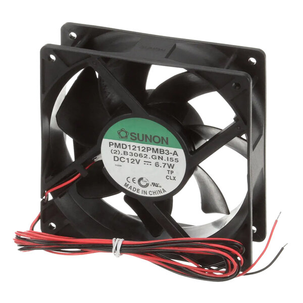 A black Cleveland Extra Fan with red and black wires.