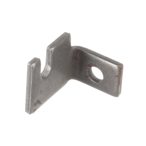 A metal bracket for a US Range convection oven door with a hole in a corner.