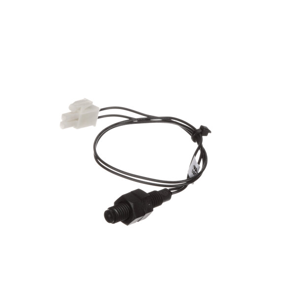 A black and white cable with a white plug.