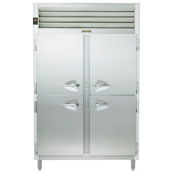 A Traulsen Specification Line stainless steel reach-in refrigerator with two doors.