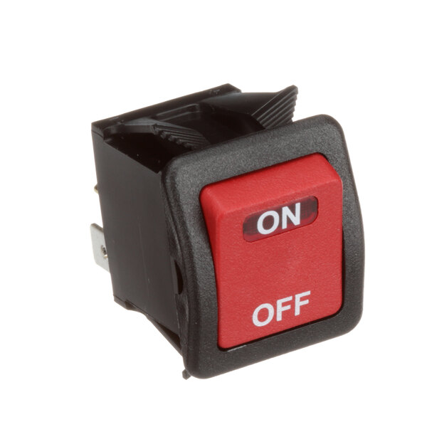 A red and black Vulcan rocker switch with white text reading "off"
