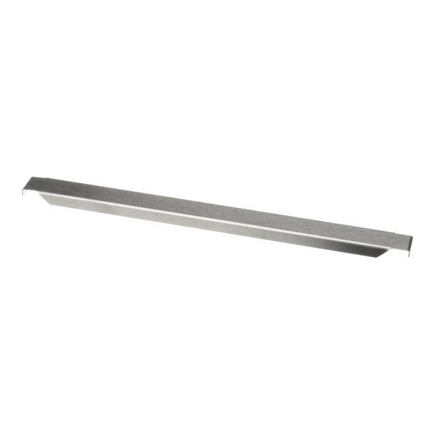 A silver rectangular object with a long metal handle.
