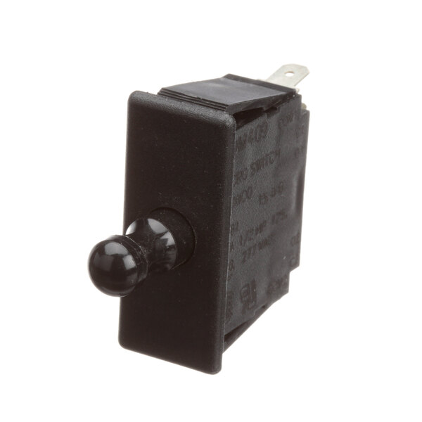 A black Southbend toggle switch with a round black knob.