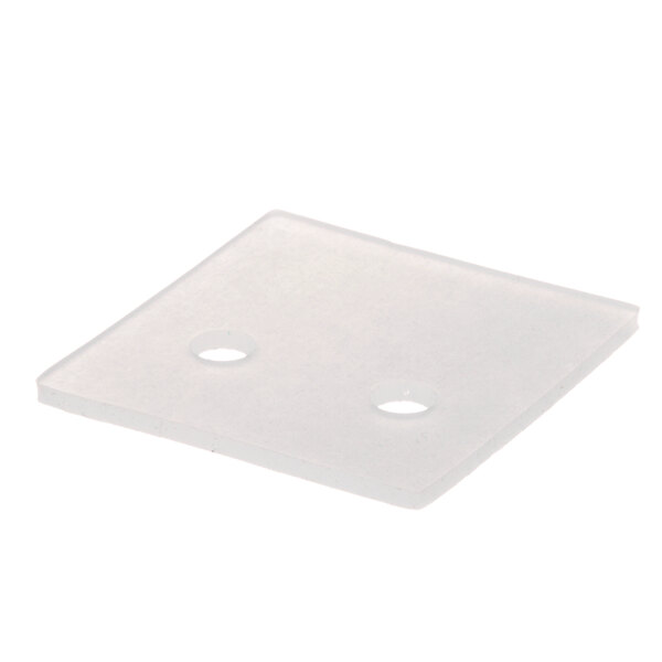 A white plastic square with two holes.