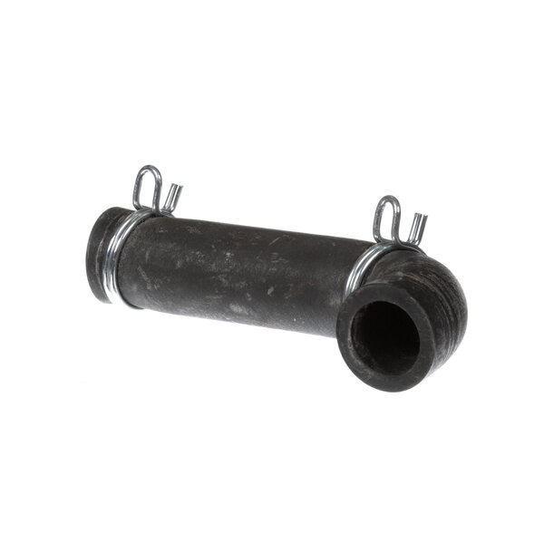 A black pipe with metal rings on the end.