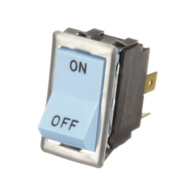 A white and blue Blodgett 6500 Rocker Switch with the word off.