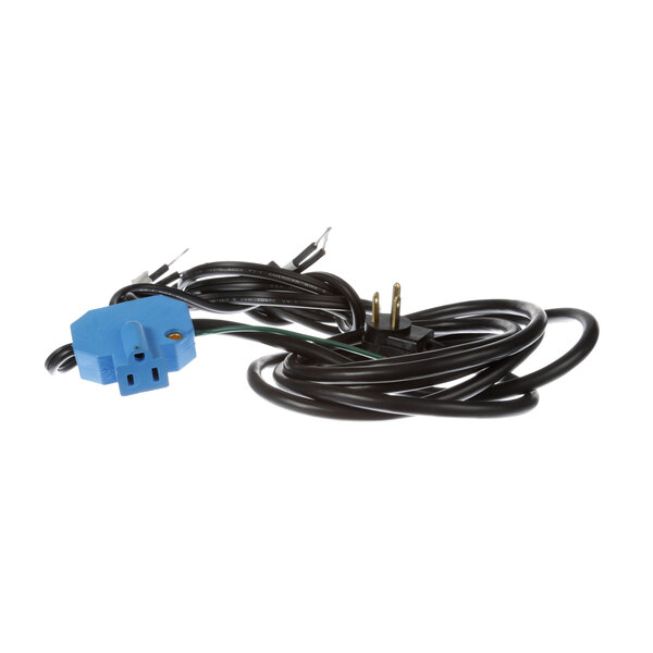 A black True Refrigeration power cord with blue connectors.