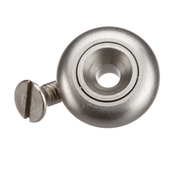 A stainless steel screw attached to a round metal object.