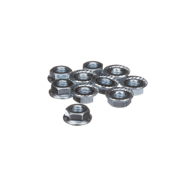 A group of Frymaster metal nuts on a white background.