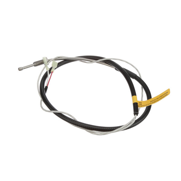 A black and white cable with yellow and black connectors.