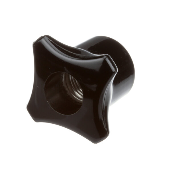 A black plastic star-shaped locknut with a hole in the center.
