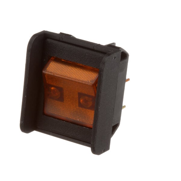 An amber Duke power switch with a black and orange LED light.