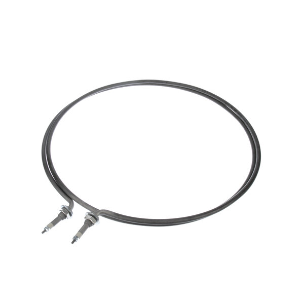 A black circular wire with two metal ends.