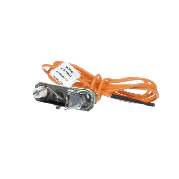 A white electrical wire connected to an orange cable.