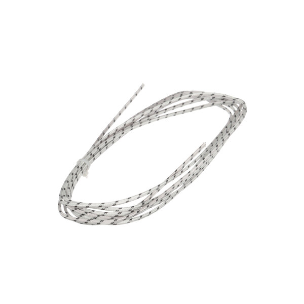 A silver wire with a white and black stripe.