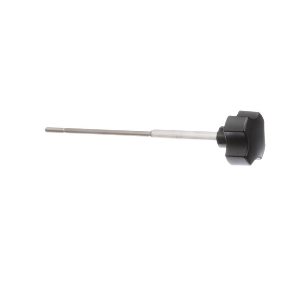 A black and silver metal rod with a black knob on the end.