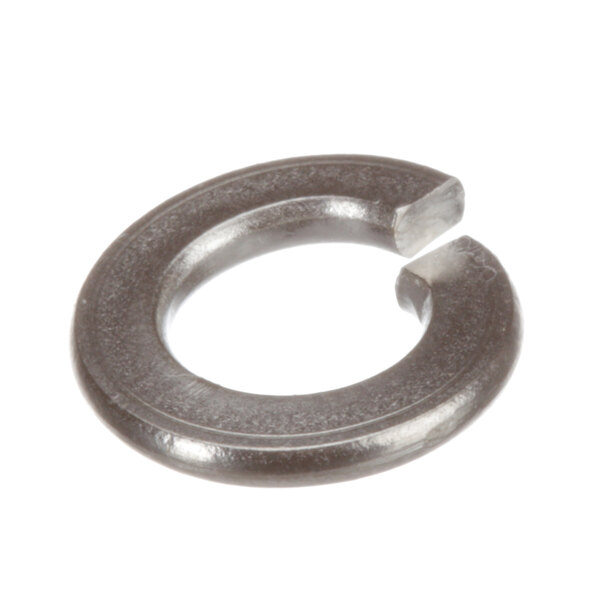A close-up of a Groen stainless steel lock washer with a hole in it.