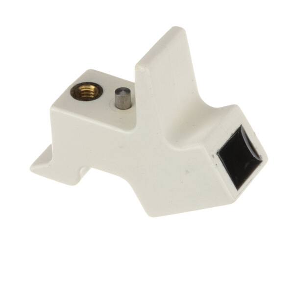 A white plastic Hobart retainer magnet with a black square screw.