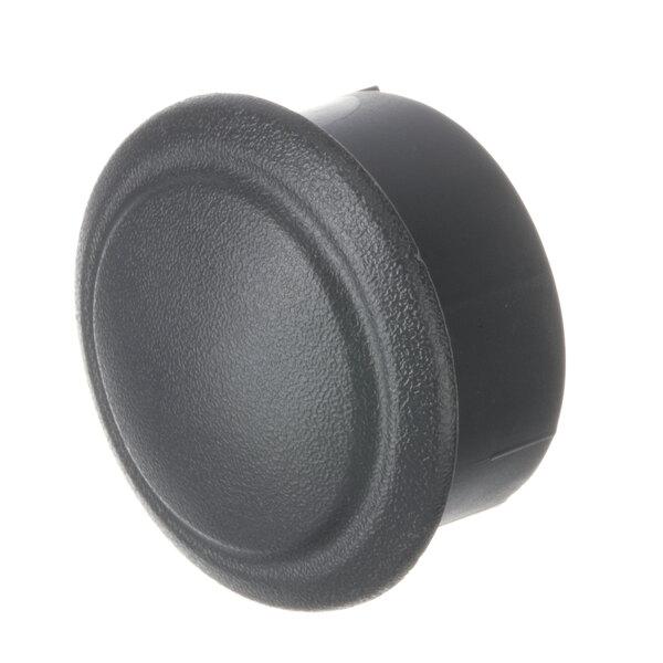 A close-up of a black plastic Hobart meat grip hanger cap with a round top.