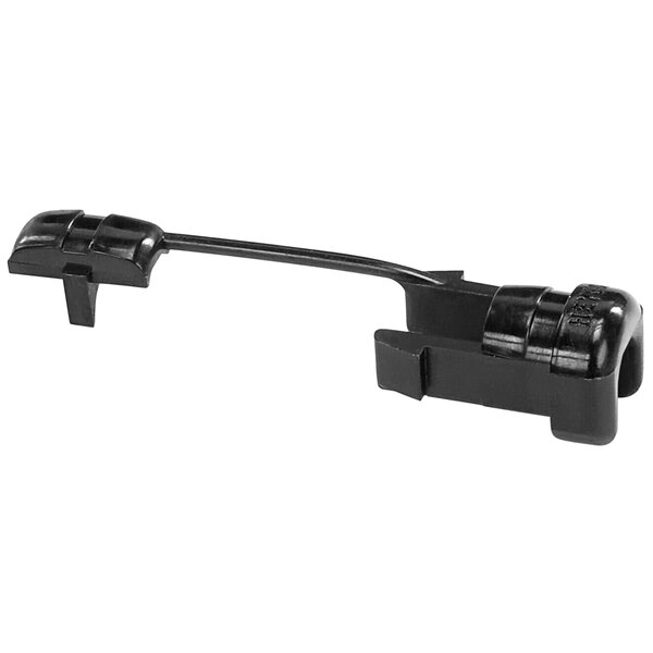 A black plastic cord protector with a long black handle.