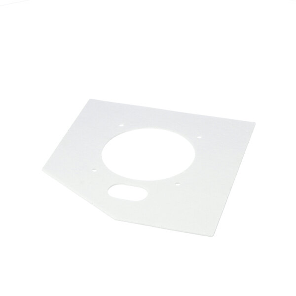 A white square Cleveland gasket with a hole in it.