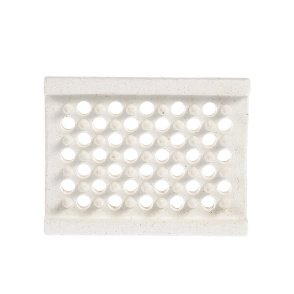 A white rectangular ceramic tray with holes.