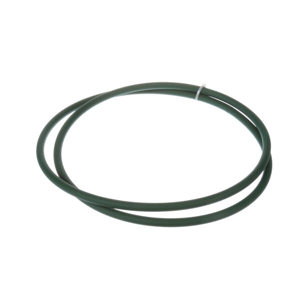 A green rubber tube with a black ring on a white background.