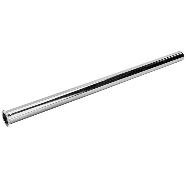 A chrome metal roller tube with a hole.