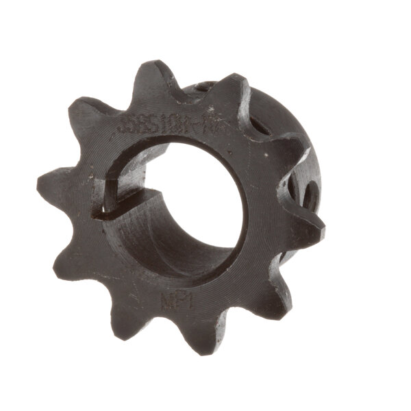 A close-up of a black Middleby Marshall 10t sprocket with an open hole.