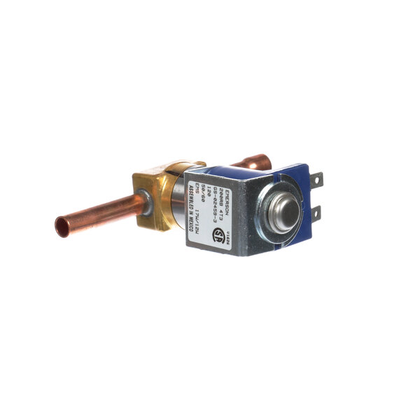 A Manitowoc Ice solenoid valve with a copper tube.