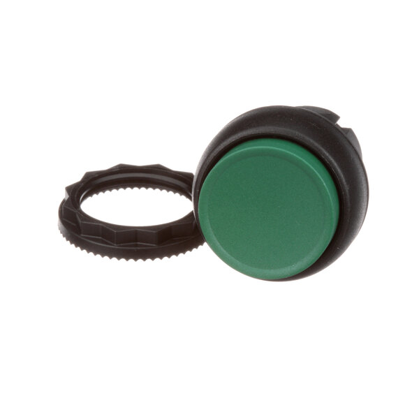 A green Accutemp pushbutton with a black ring.