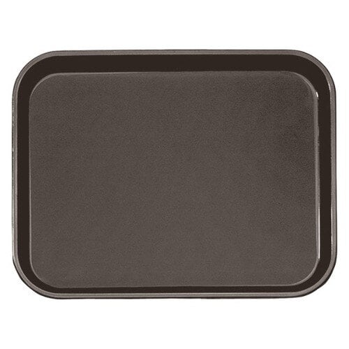 A brown rectangular Cambro Polytread non-skid serving tray.