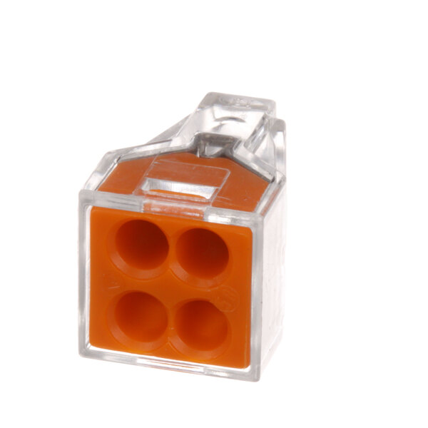 An orange plastic Alto-Shaam connector with four holes.