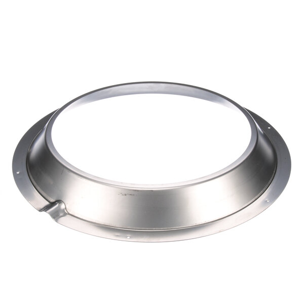 A stainless steel Rational air sucking ring with a white circle in the middle.